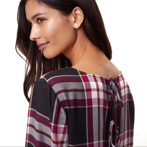 Ann Taylor LOFT Plaid NWT Semi-Sheer Red Plaid Tie Back Tunic Small - Picture 8 of 11